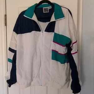 Vintage 90's color‎ Block windbreaker Jacket active wear Retro Teal Blue M